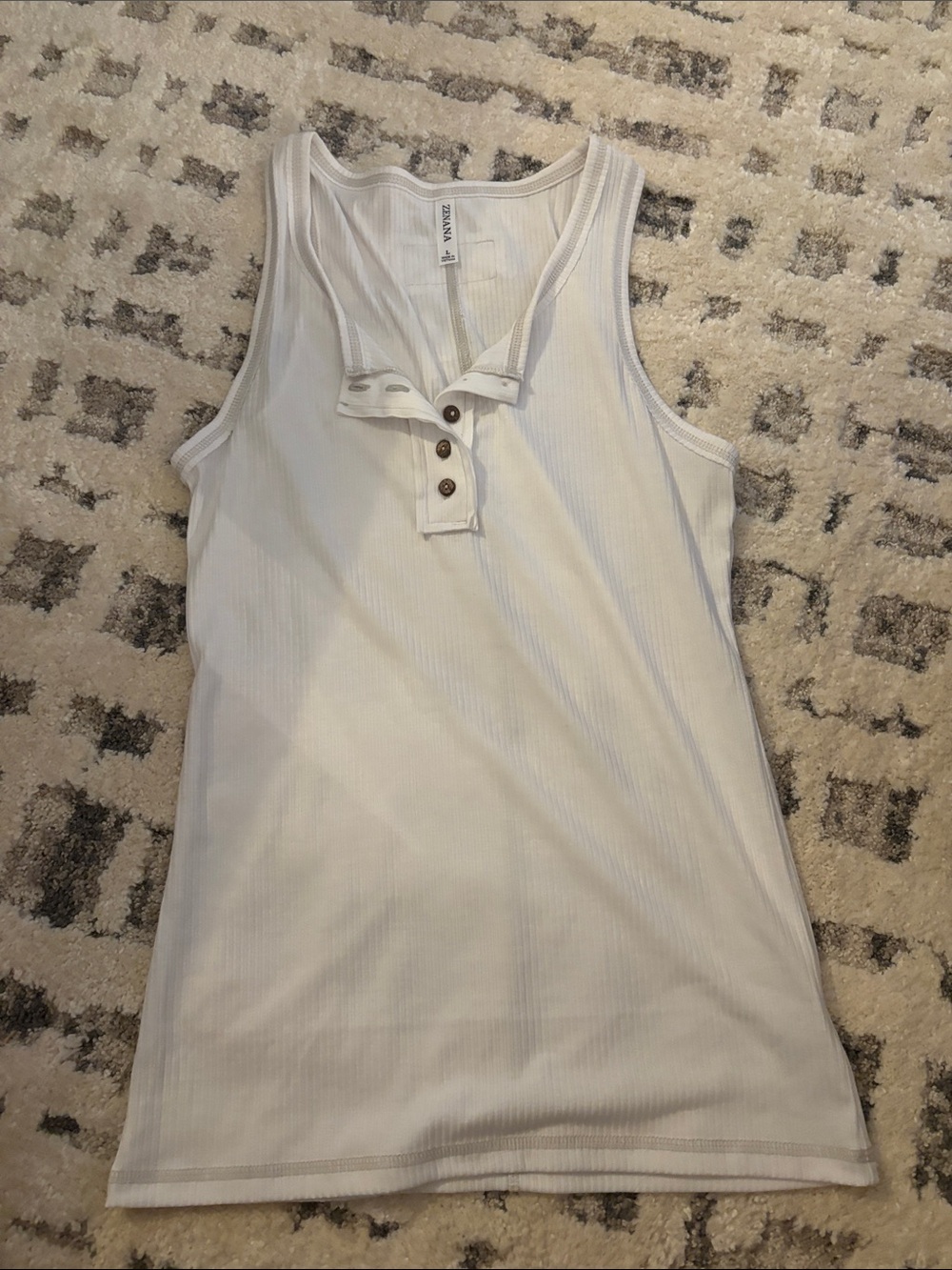 Women's White Ribbed Henley Tank Top